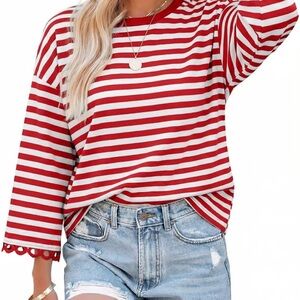 Red and White Striped Women's Top